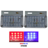 5.5" x 3" Rectangle 21 LED Red + Blue Strobe Light Metal Mounting Bracket DOT/SAE Approved Waterproof Anti-Shock Anti-Fog Towing Construction Safety Truck (2 PACK)